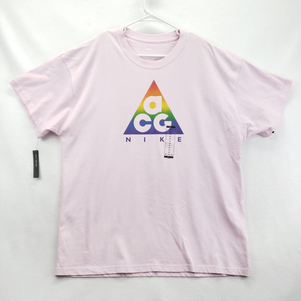 NWOT Nike ACG Shirt Mens XL Pink Loose Fit Rainbow Triangle Graphic Pride